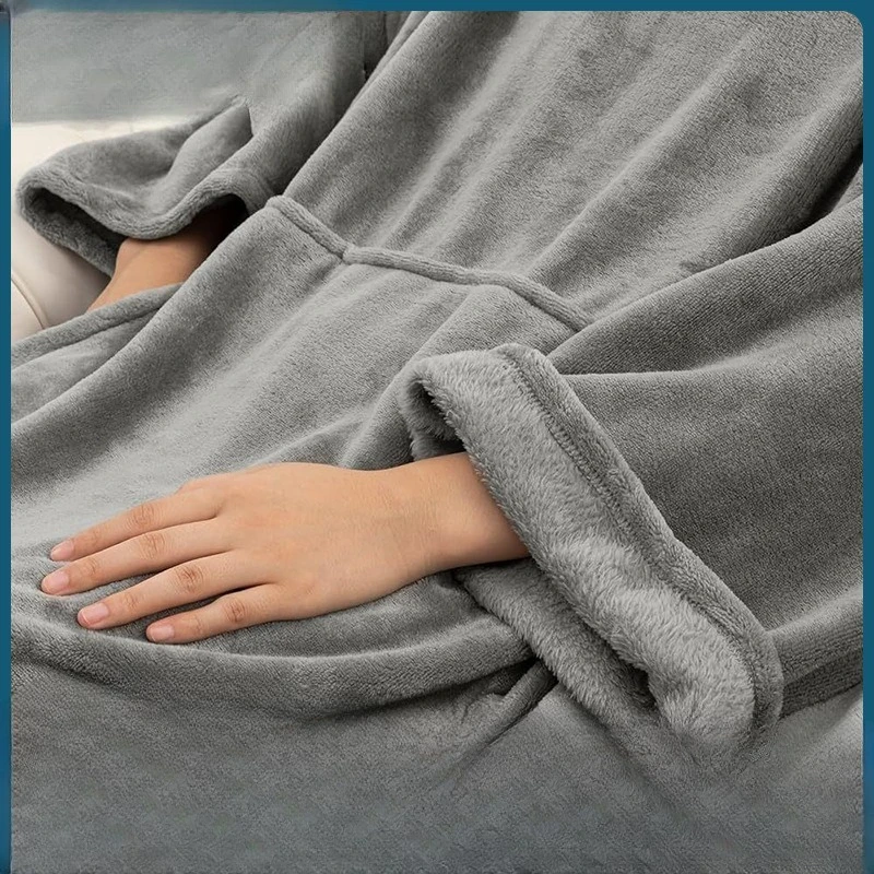 Soft Flannel Sleeved Throw Blanket Sleeve Design Keep Arms Warm Multi Use Blanket For Home Office Autumn Winter