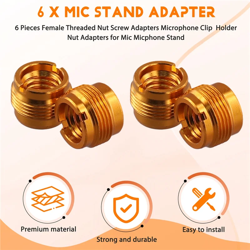 

Excellent-6 Pieces Female Threaded Nut Screw Adapters Microphone Clip Holder Nut Adapters For Mic Micphone Stand