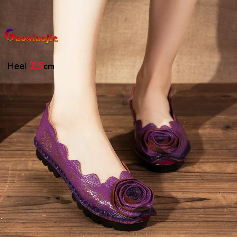 

Туфли на мягкой подошве, женские модные туфли-бини из коровьей кожи, противоскользящие лоферы ручной работы 2,5 см, Zapatos Para Mujeres на плоской подошве для мам