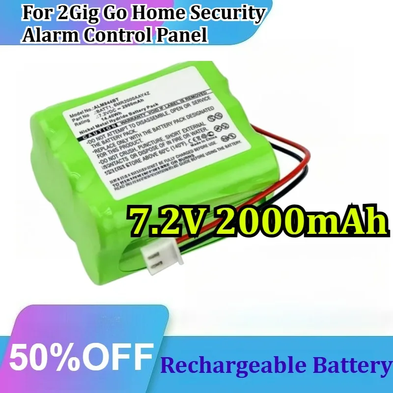7.2V 2000mAh Ni-MH for 2Gig Go Home Security Alarm Control Panel Replacement Rechargeable Battery
