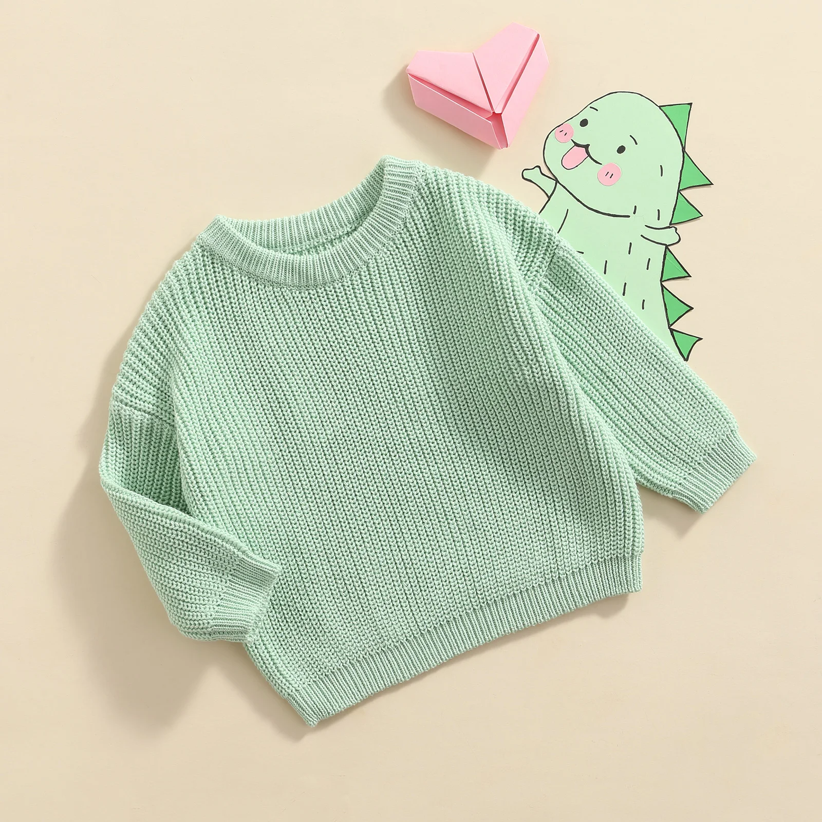 Newborn Toddler Baby Girl Boy Knit Sweater Round Neck Sweatshirt Long Sleeve Tops Pullover Fall Winter Clothes