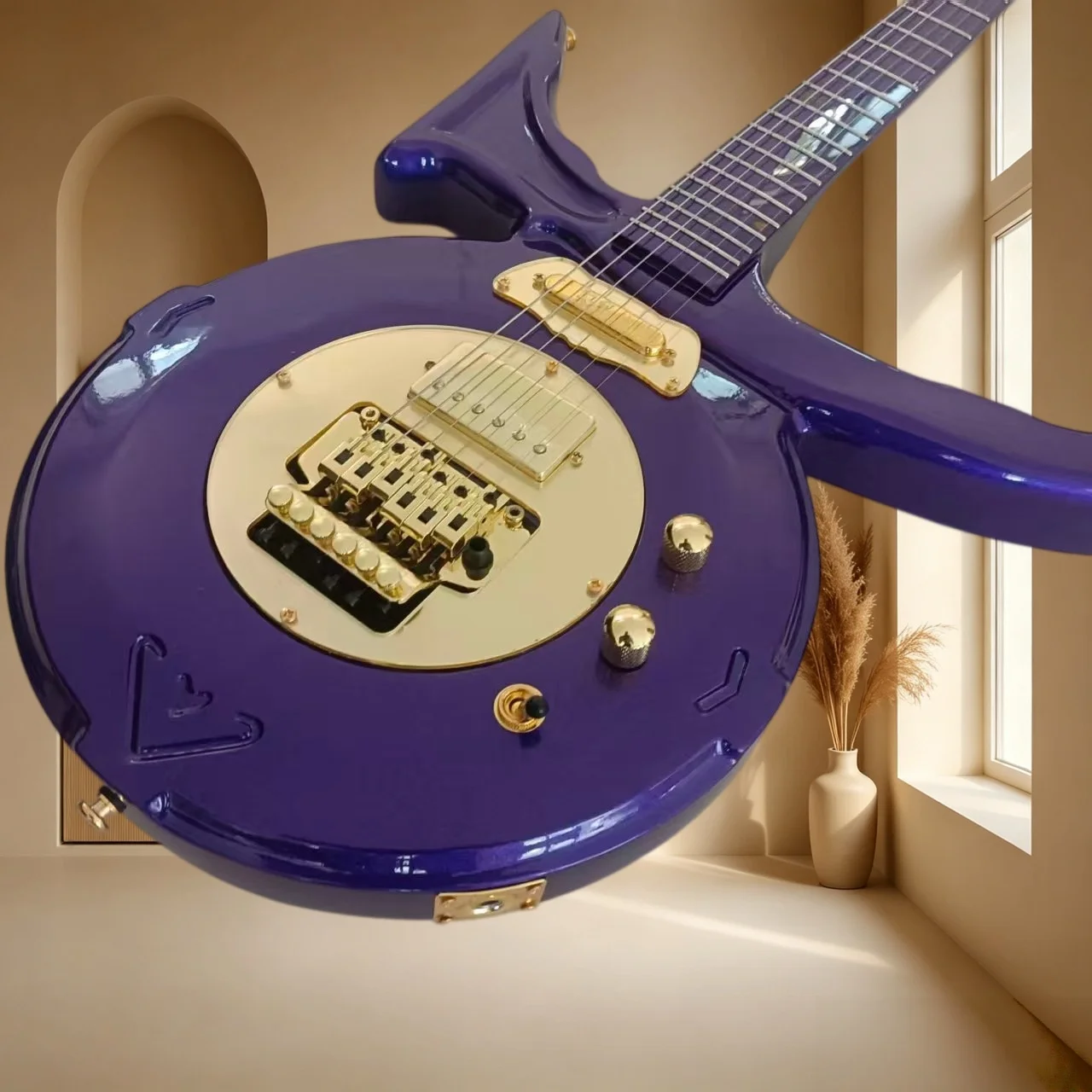 Purple Prince Symbol Shape Electric Guitar Mahogany Body Gold Hardware Tremolo System Stage Performance Collection Free Shipping