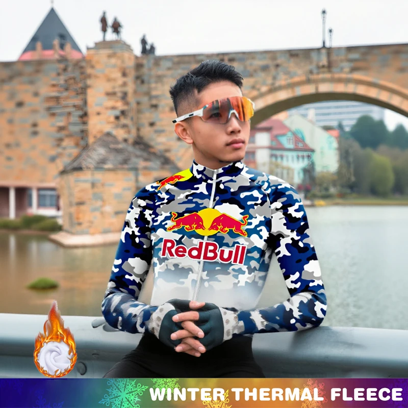 

Men's Bicycle Clothing Red Bull Thermal Cycling Jersey Suit Fleece Man Winter Set Jackets Ciclismo Hombre Maillot Long Sleeve