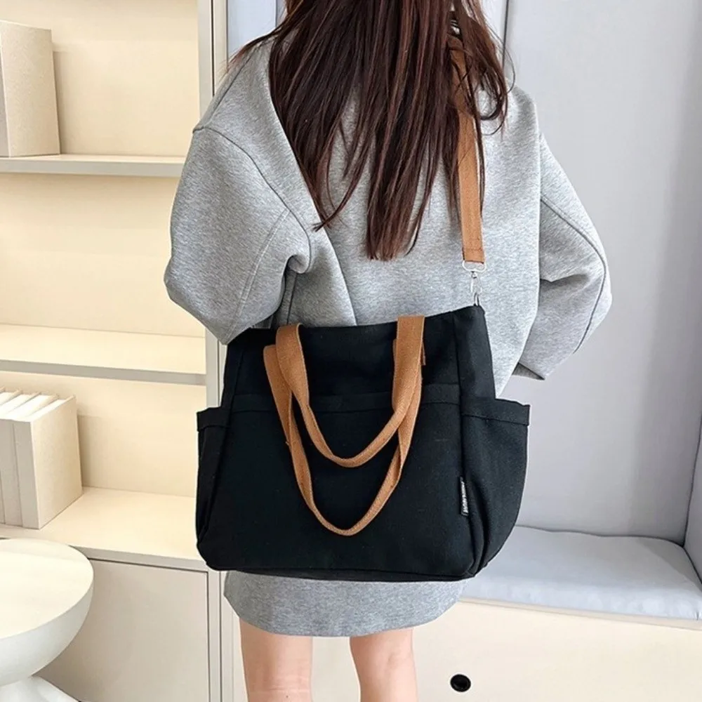 두꺼운 캔버스 핸드백 지퍼 일본식 출퇴근용 크로스백 다중 포켓 싱글 숄더 수납 파우치 쇼핑백