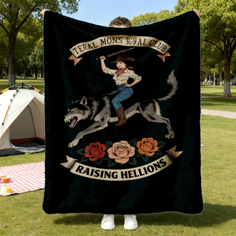 Feral Moms Social Club, Badass Western Mom Graphic Flannel Blanket