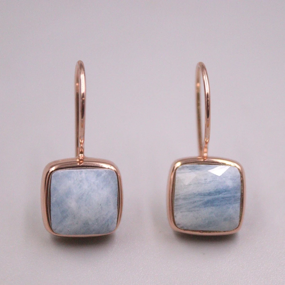 

Real Solid 925 Sterling Silver Dangle Women Lucky Square Blue Gem Earrings