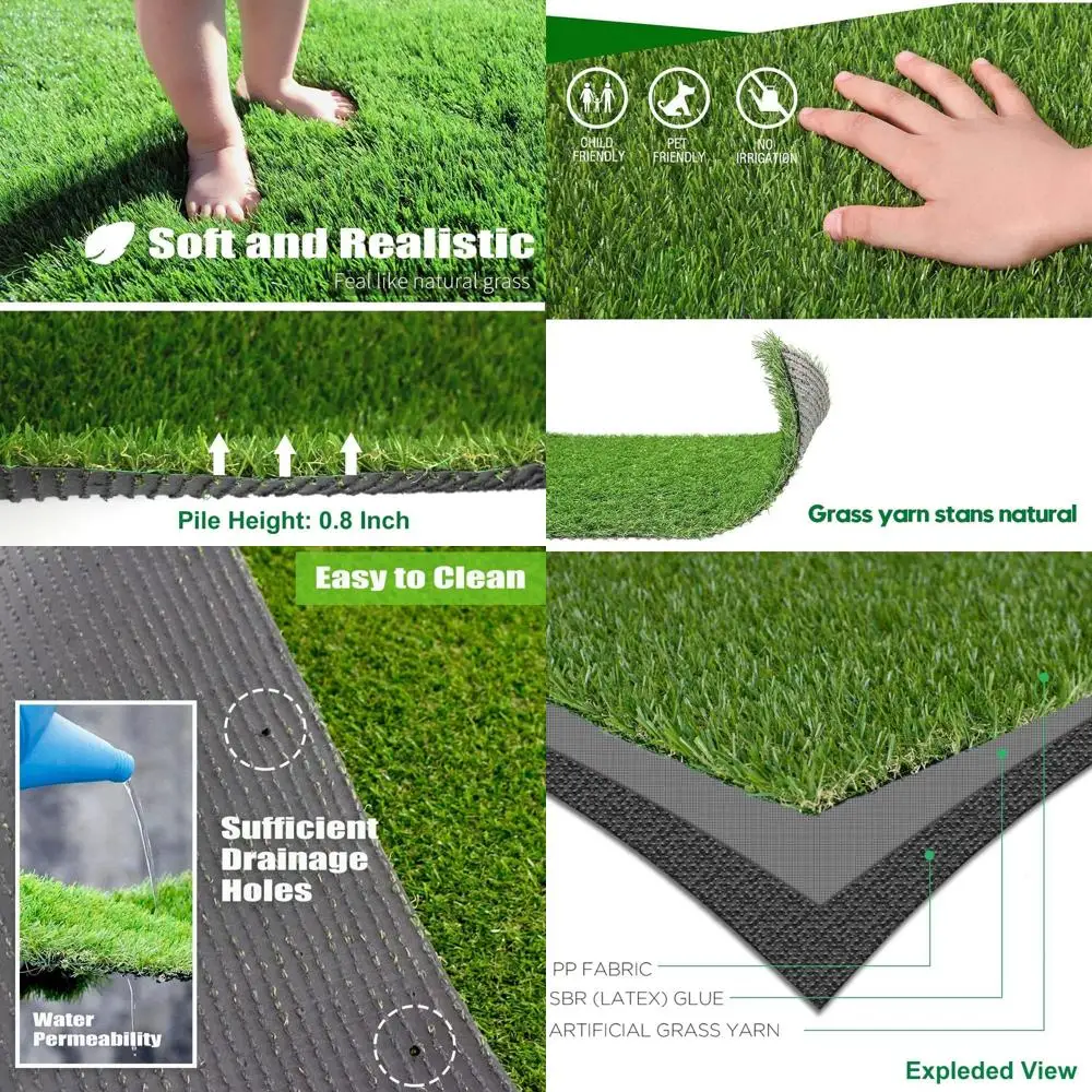 

15x15ft 0.8 Thick Artificial Grass Turf for Outdoor Spaces - Realistic Synthetic Lawn Mat for Patio, Garden, and Balcony