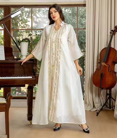 Dubai Fashion Sequins Embroidery Abaya Chic And Elegant Women Evening Dress
