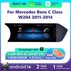 Android 14 Auto Radio Wireless Carplay For Mercedes C Class W204 2011-2014 Car Multimedia Player BT WIFI SIM Stereo GPS