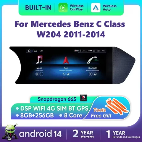 안드로이드 14 자동 라디오 무선 Carplay 메르세데스 C 클래스 W204 2011-2014 차량용 멀티미디어 플레이어 BT WIFI SIM 스테레오 GPS