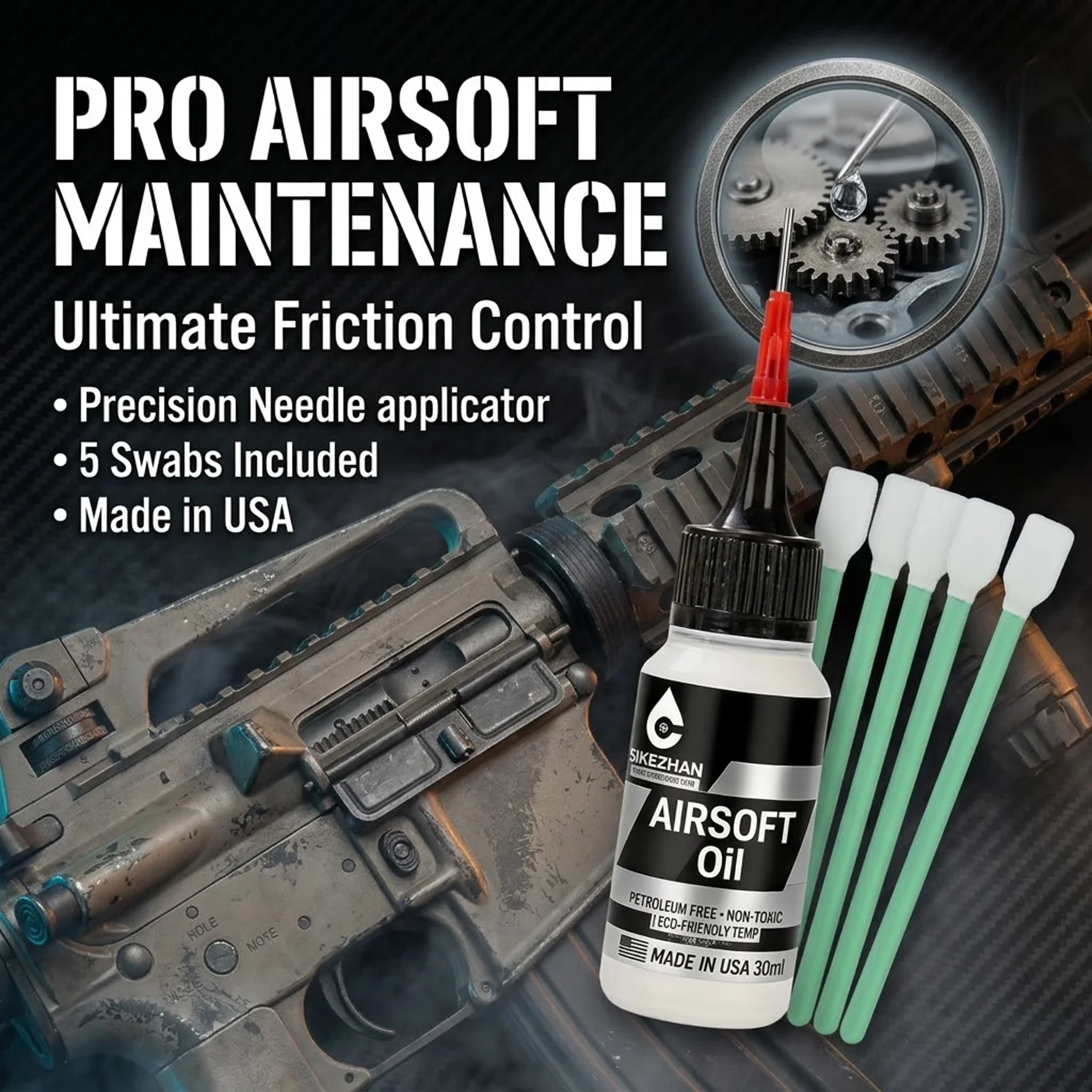 Tactical Airsoft Gearbox Lubricating Oil Needle Lube Lint Free Swabs Kit for AEG GBB Rifle Pistol O-Ring Cleaning Protection