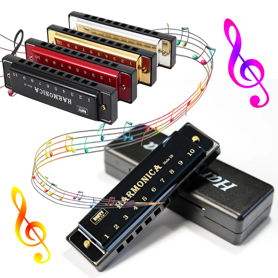 3 Farben Metall Blues Mundharmonika Professionelle Titan-Messing-Blasinstrumente Bühnenmusik-Performance Tägliches Übungswerkzeug XJM