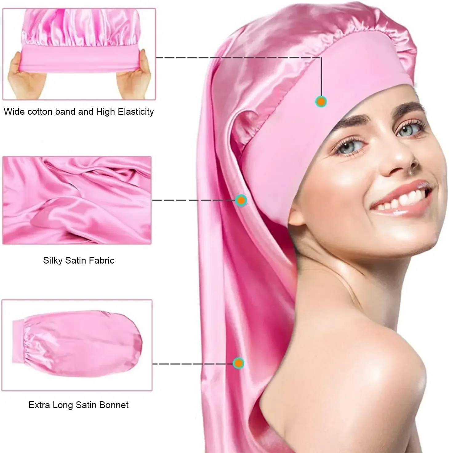 Satin Sleep Cap for Long Hair, Extra Large Silk Bonnet for Braids Curls and Straight Hair, Protective Night Cap for Sleeping