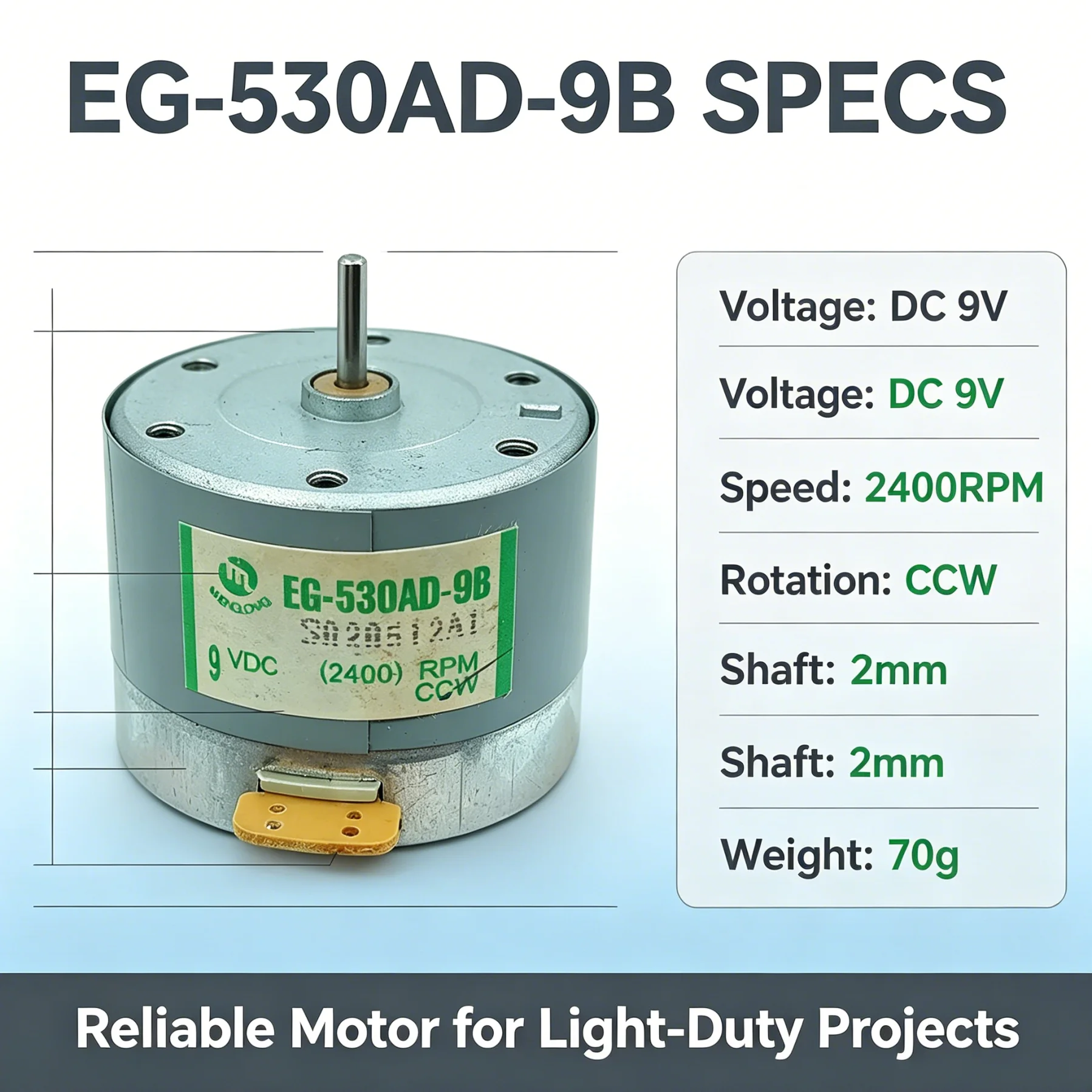 EG-530AD-9B Capstan Motor CCW 9V DC Audio round Spindle Tape Deck Recorder Spindle Speed 180 RPM 6KG.cm EG530AD9B