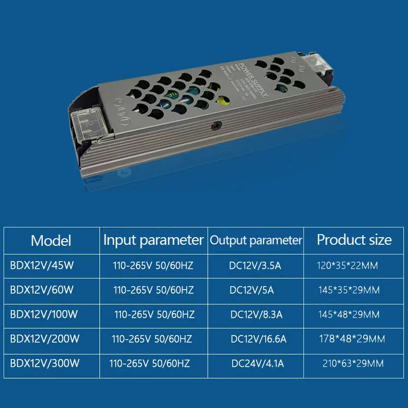 AC110V-265V LED Driver Power Supply DC12V/24V Light Adapter Ultra-thin LED Light Box Switch Power Supply Constant Voltage Source