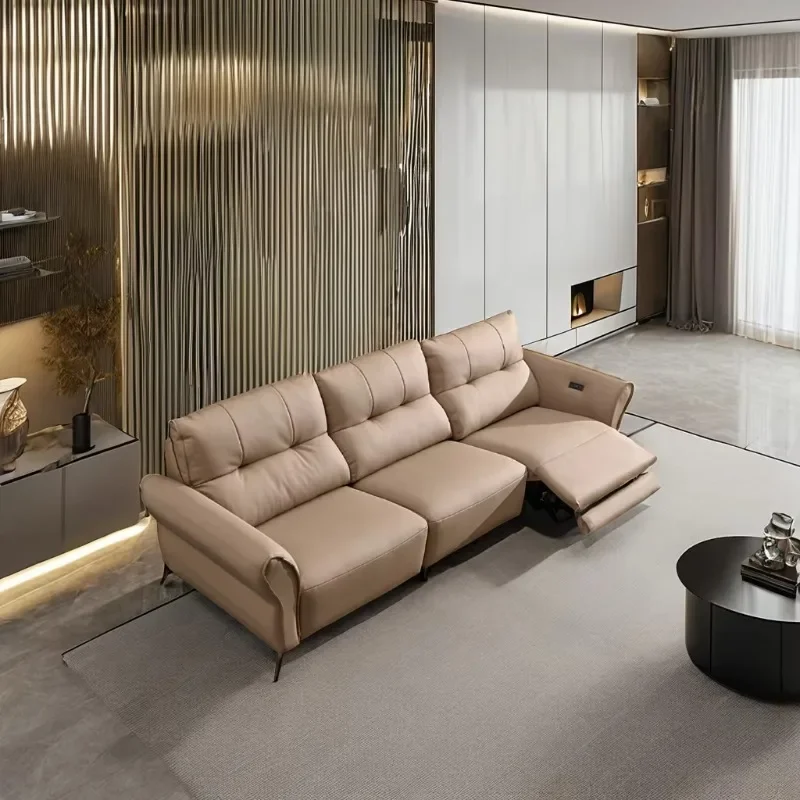 Modern electric reclining leather sofa set 3 people USB charging port sleep function