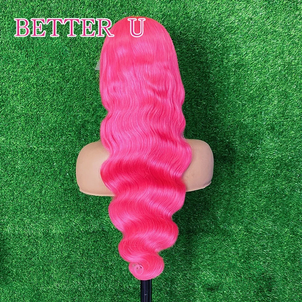 ارتفع الوردي 13x6 الدانتيل الجبهة خصلات الشعر المستعار الإنسان البرازيلي الجسم موجة 613 الملونة الوردي الداكن 13x4 الدانتيل الباروكة الأمامية للنساء قبل نتف #2