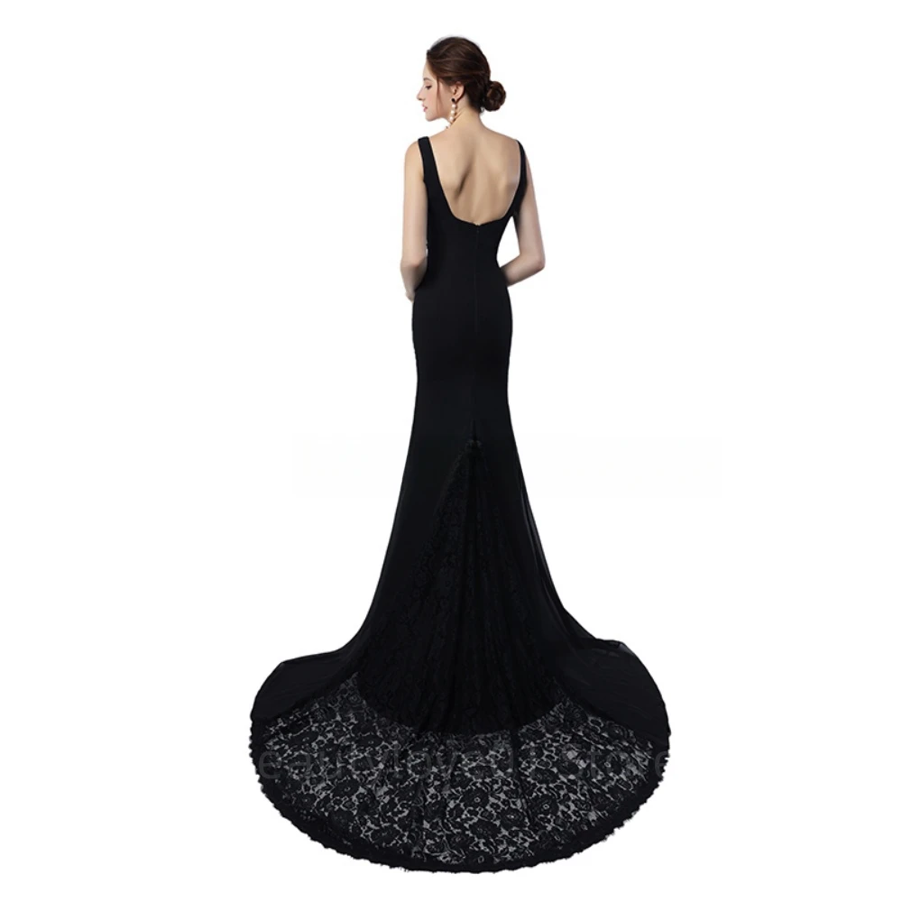 2024 einfache schwarze boden lange Meerjungfrau Satin Party Ballkleid Sweep Zug ärmellose Reiß verschluss Abendkleid Robe Soiree Femmes