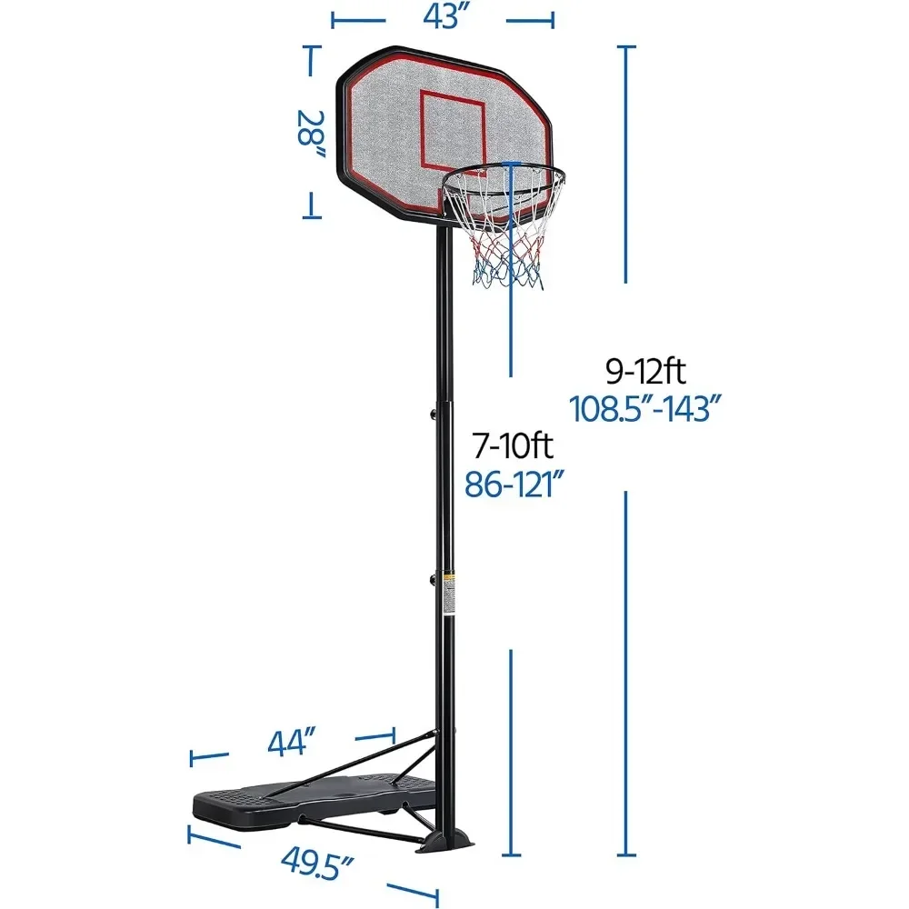 7-10ft Basketball Hoop System Portable Removeable Basketball Hoop & Goals Outdoor/Indoor Adjustable Height，43 Inch Backboard