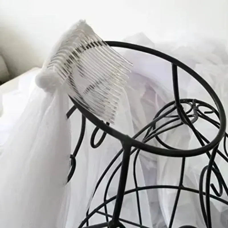 Vintage Double Layer Elbow Length Tulle Ribbon Edge 60cm-80cm White Ivory Bridal Veil With Comb