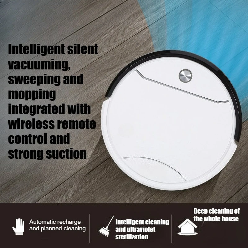 Automatic recharging robot vacuum with wireless remote control and intelligent route planning.