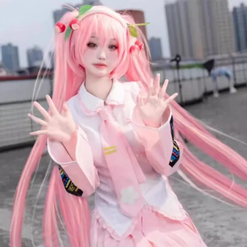 Cosplay Costume Suit Wig Pink Hatsune Miku Jk Cute Sweet Anime Role Play Harajuku Style Suit Girls Birthday Party Gift Modeling