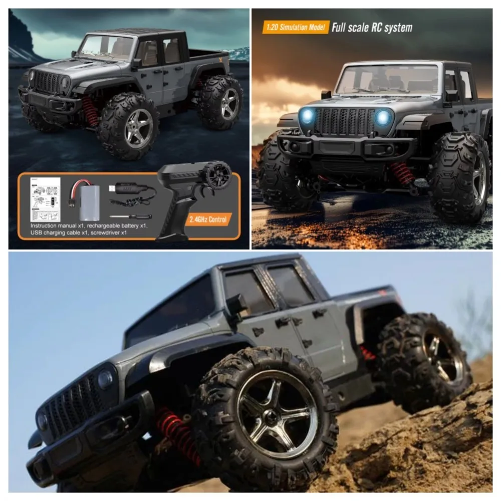 1/20 ラジコン高速ピックアップトラック C8819 RC 四輪駆動車 リフティングホイール LEDランプ モーター ESC サーボ RTR 男の子向けおもちゃ
