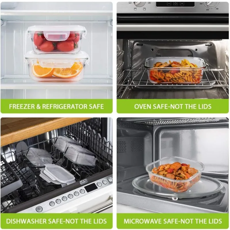 حاويات تخزين طعام زجاجية كبيرة مع أغطية، [12 قطعة] حاويات إعداد الوجبات الزجاجية، (6 أغطية و6 حاويات) (مربع ومستطيل)