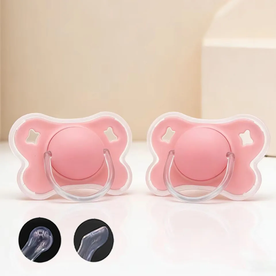 2pcs/pack Butterfly-shape Baby Pacifier Soother with Cover for Daily Use(Cherry Round Nipple) and Night Use(Thumb Nipple)