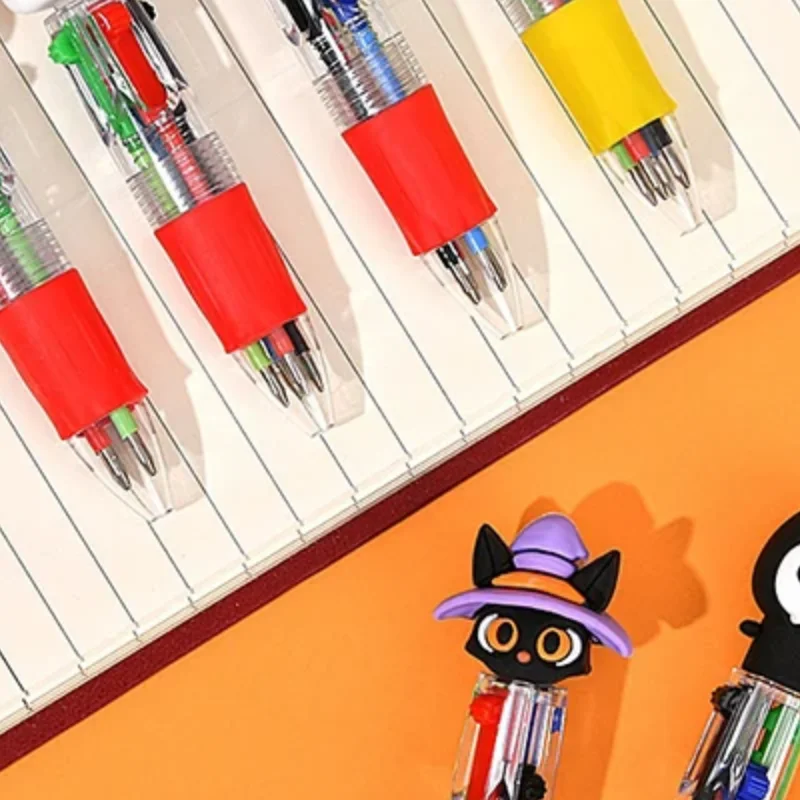 

Мини-четырехцветная шариковая ручка на Хэллоуин, милый мультфильм, 4-цветная выдвижная ручка-роллер, школьный подарок, канцелярские принадлежности