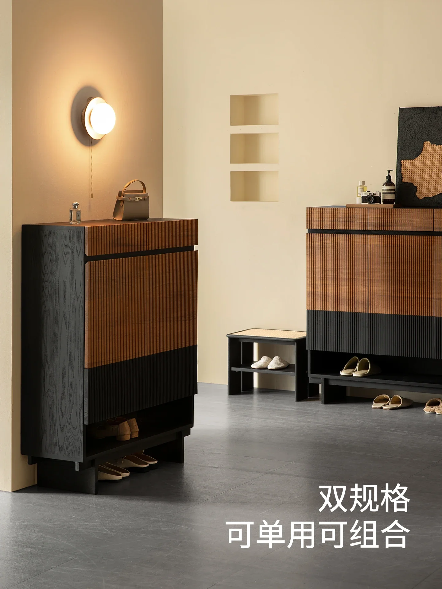 Shoe cabinet Solid wood teak entry porch cabinet Household door Shoe rack storage cabinet integrated against the wall