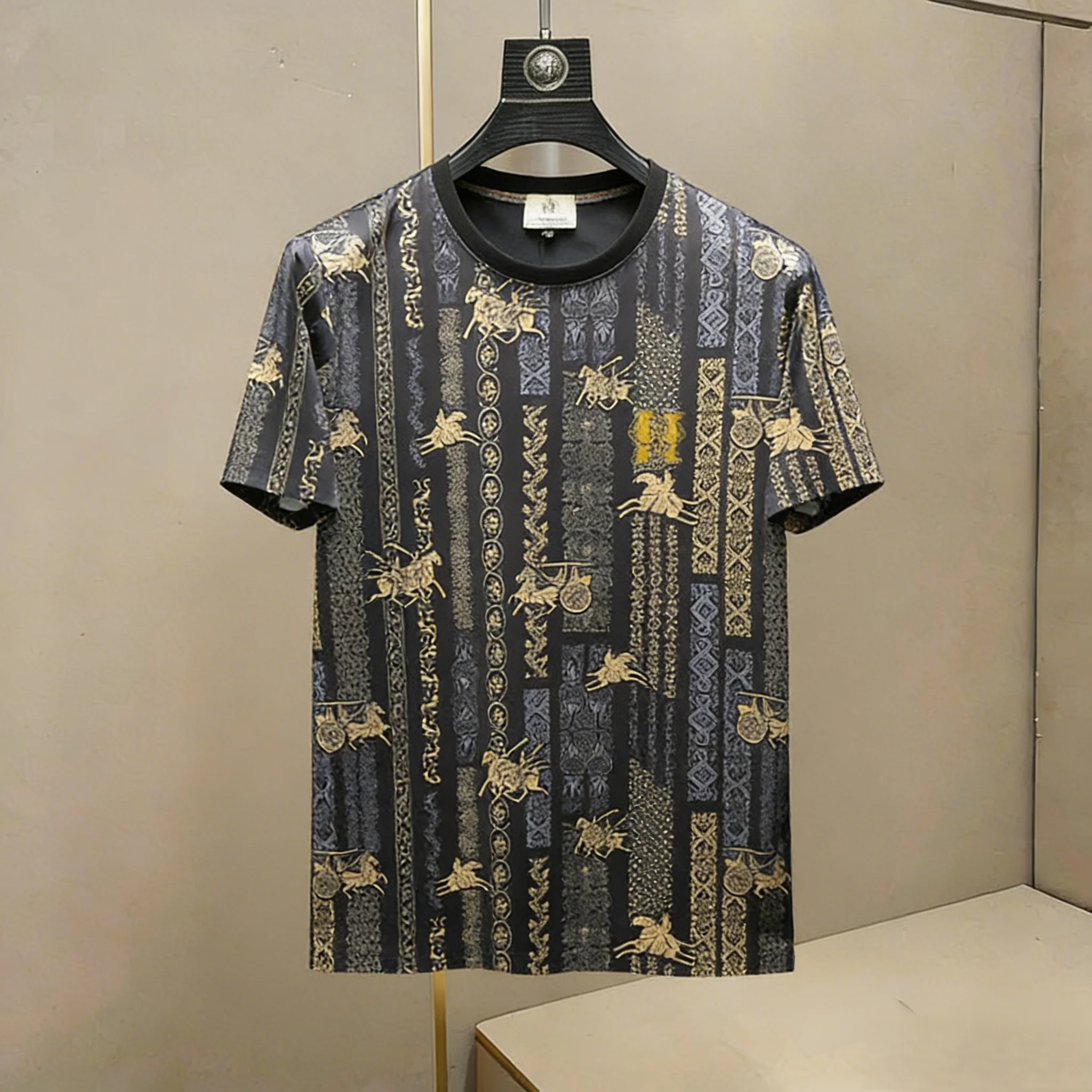 

ort Sve T-irt for Men Printed Striped Slim Fit Breathable Thin round Ne Youthful ular Top Summer Wear