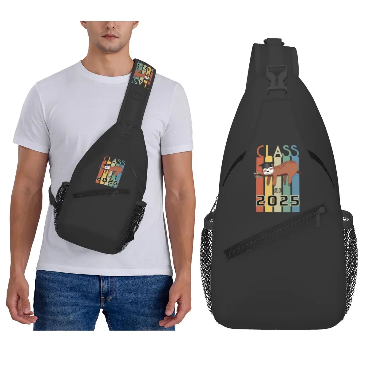 

Class Of Sloth Graduation Retro Chest Bag Men Sling Crossbody Backpack Chest Bag Traveling Hiking Daypack Shoulder Bag