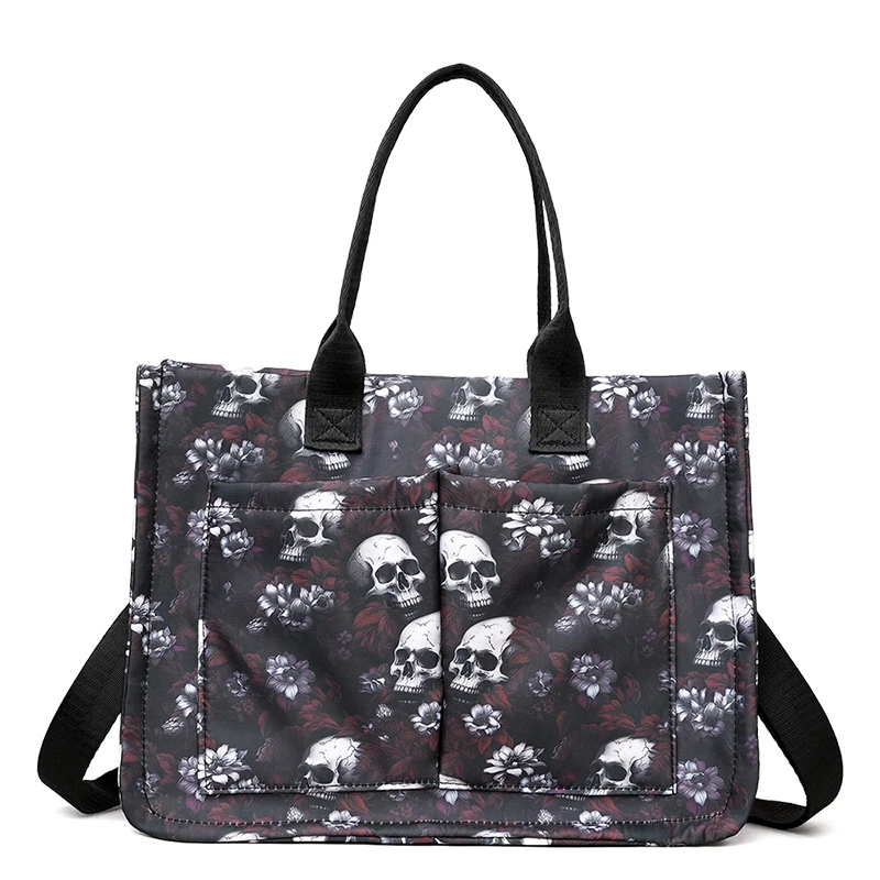 Skulls And Flowers Handbags For Women Fashion Large Capacity Casual Totes 24 Printing Female Packages Personality Shopping Bags