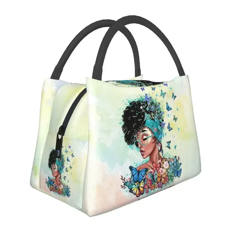 African Gril Black Women Lunch Bag Warm Cooler Insulated Lunch Box for Work Pinic Travel School Work Food Tote Bags