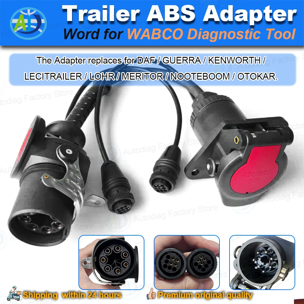 24V 7PIN ABS/EBS Trailer Cable ISO 7638 Supported WABCO WDI Heavy Duty Truck EBS Diagnostic Connector Adapter for DAF/KENWORTH