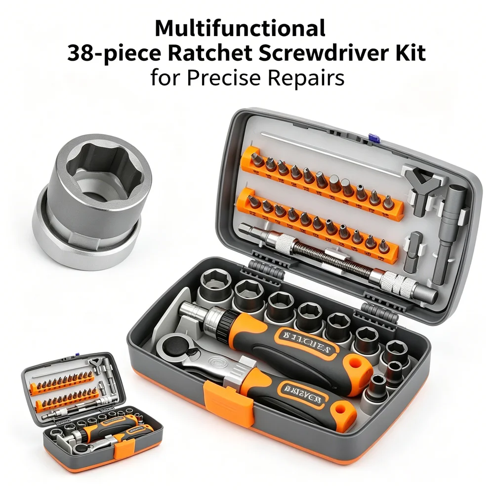 2880B 38 In 1 Hardware Ratchet Socket Tool Kit Ratcheting Screwdriver Wrench Mixed Bits Auto Daily Maintenance Storage Case