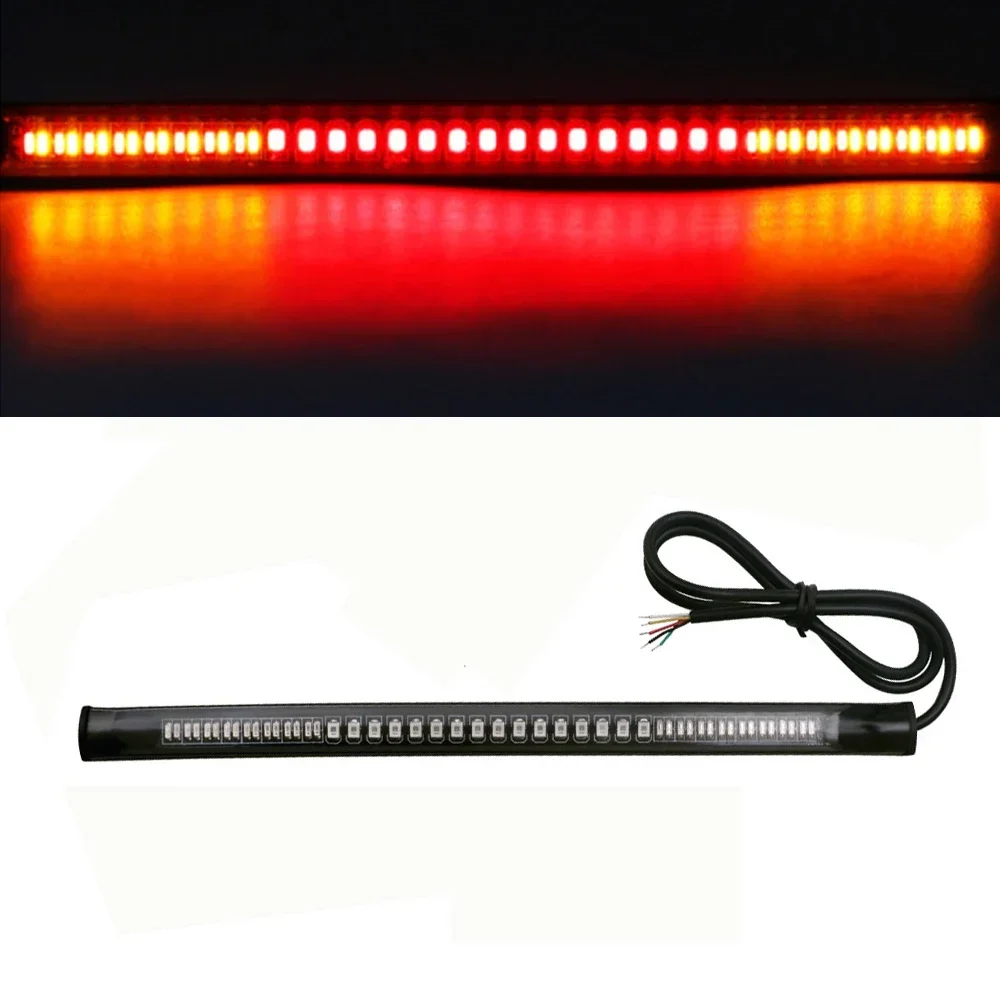 1pcs Motorcycle Tail Brake Light Strip Turn Signal Red Amber License Plate Light For Lada Car Moto Light Flexible Strip 48 LED