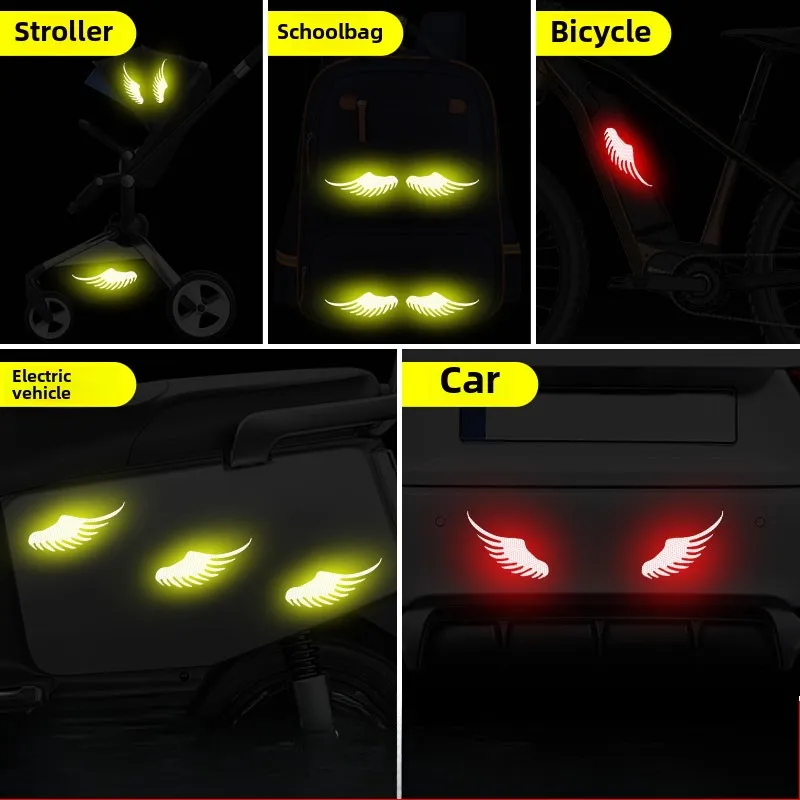 New Angel Wings Reflective Warning Sign Car Reflective Sticker Safety Warning Light Waterproof Sticker Accessories