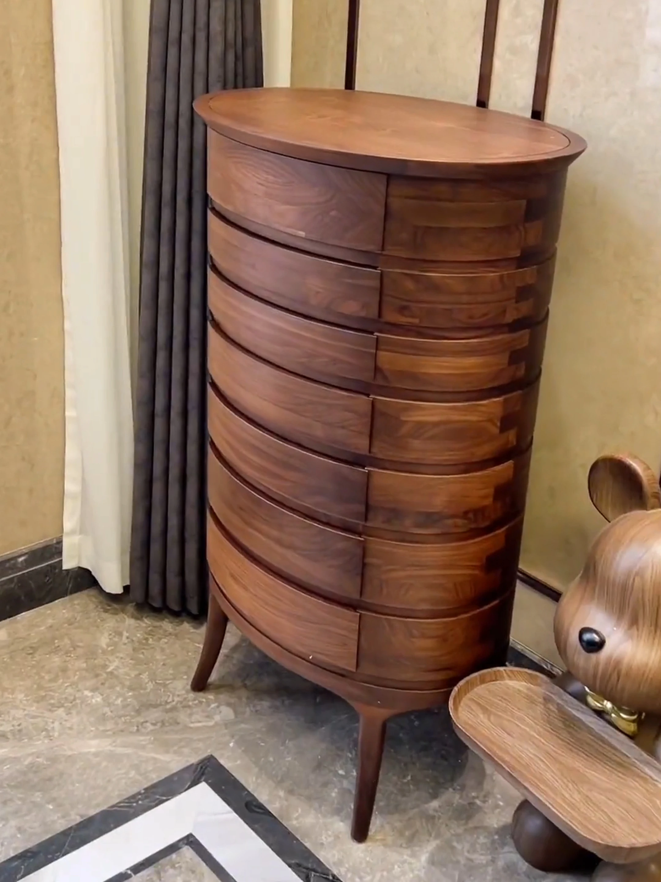 

New Chinese ebony round chest cabinet solid wood chest drawer storage modern simple living room