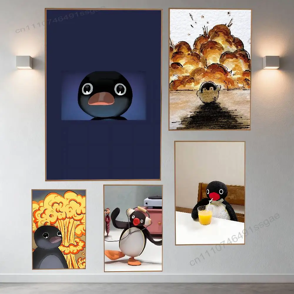 

Cute Penguin P-Pingu Funny Poster Retro Paper Sticker DIY Room Bar Cafe Aesthetic Art Wall Painting