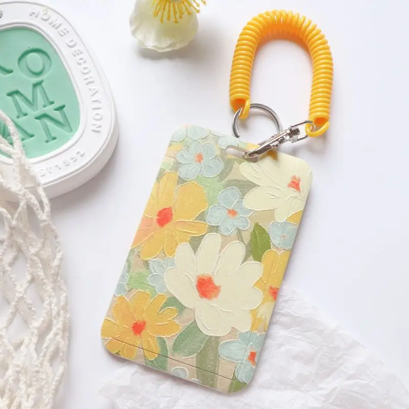 ID Holder Hard Plastic School Stationery Flowers Card ID Card Case Anti-lost Name Card Holder Spring Lanyards Badge Tag Works
