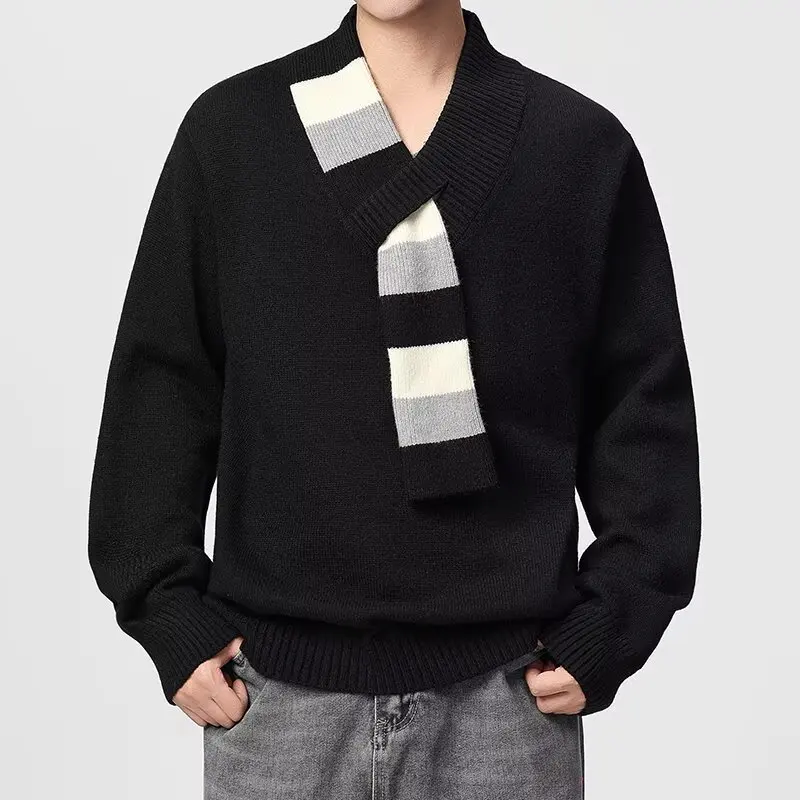 Scarf Design Sense Knitted Sweater Men's Striped Loose Lazy Autumn And Winter Sweater