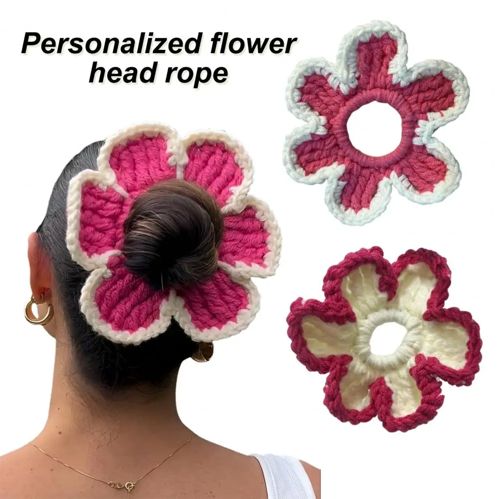 Elastic Hair Rope Handmade Oversized Floral Hair Tie Cutout Scrunchie Set Boho Headband with Flower Shape Elastic Hair for Women