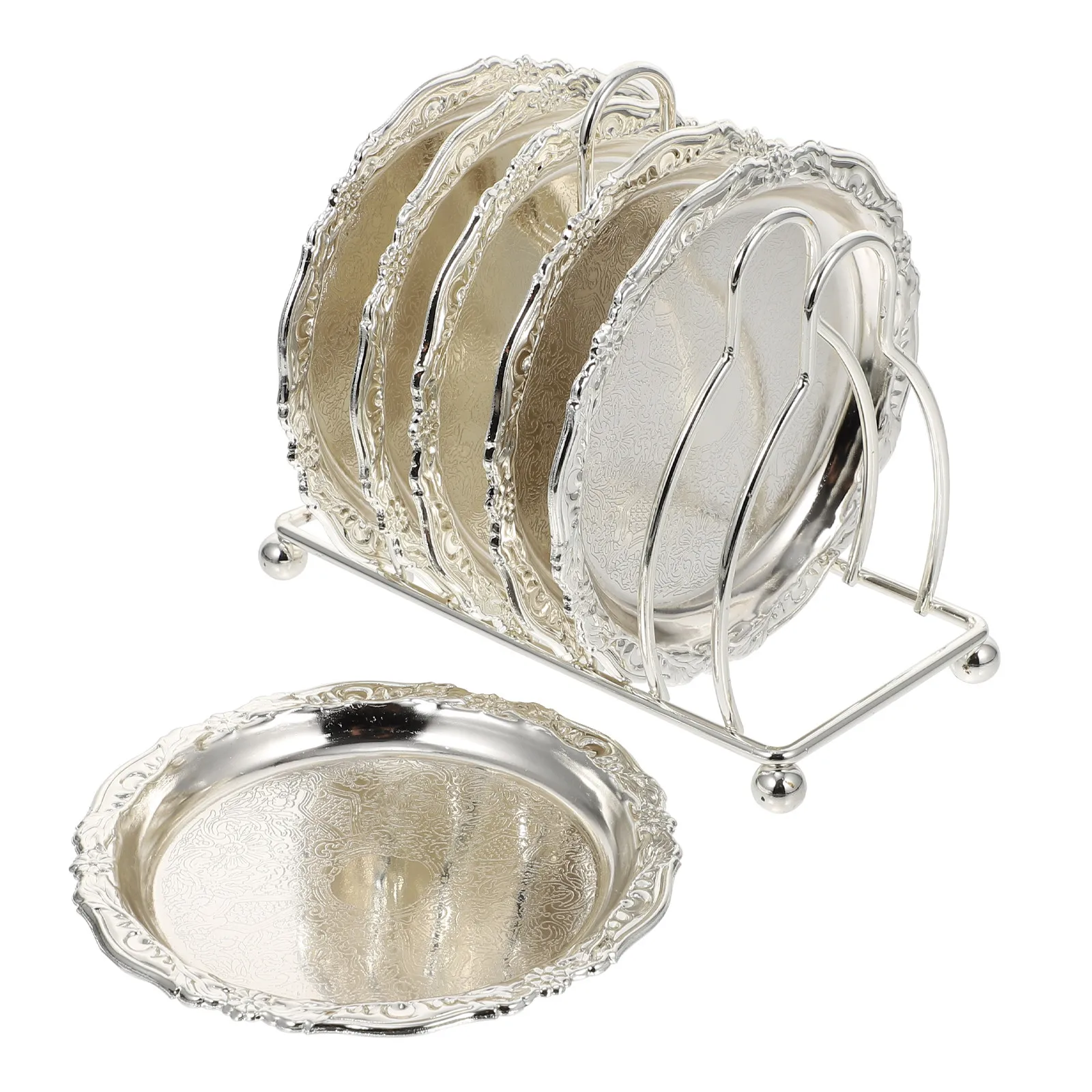 1Set Zinc Alloy Metal Cup Coaster Elegant Carved Pattern Heat Insulated Drink Coaster for Bedroom Living Room Restaurant Use