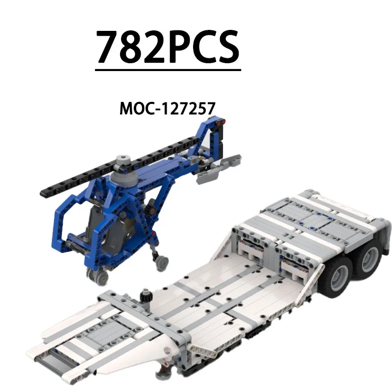 

MOC-127257 Building Block Trailer Model with Helicopter, 782 Pieces, Children's Educational Birthday Christmas New Year Toy Gift