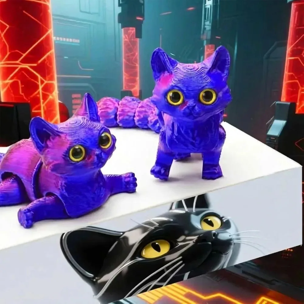 3D Printed Cute Cat Ornament Movable Joint Tail Design Ornament Home Decor Room Desk Decoration Gift for Friend Home Accessories
