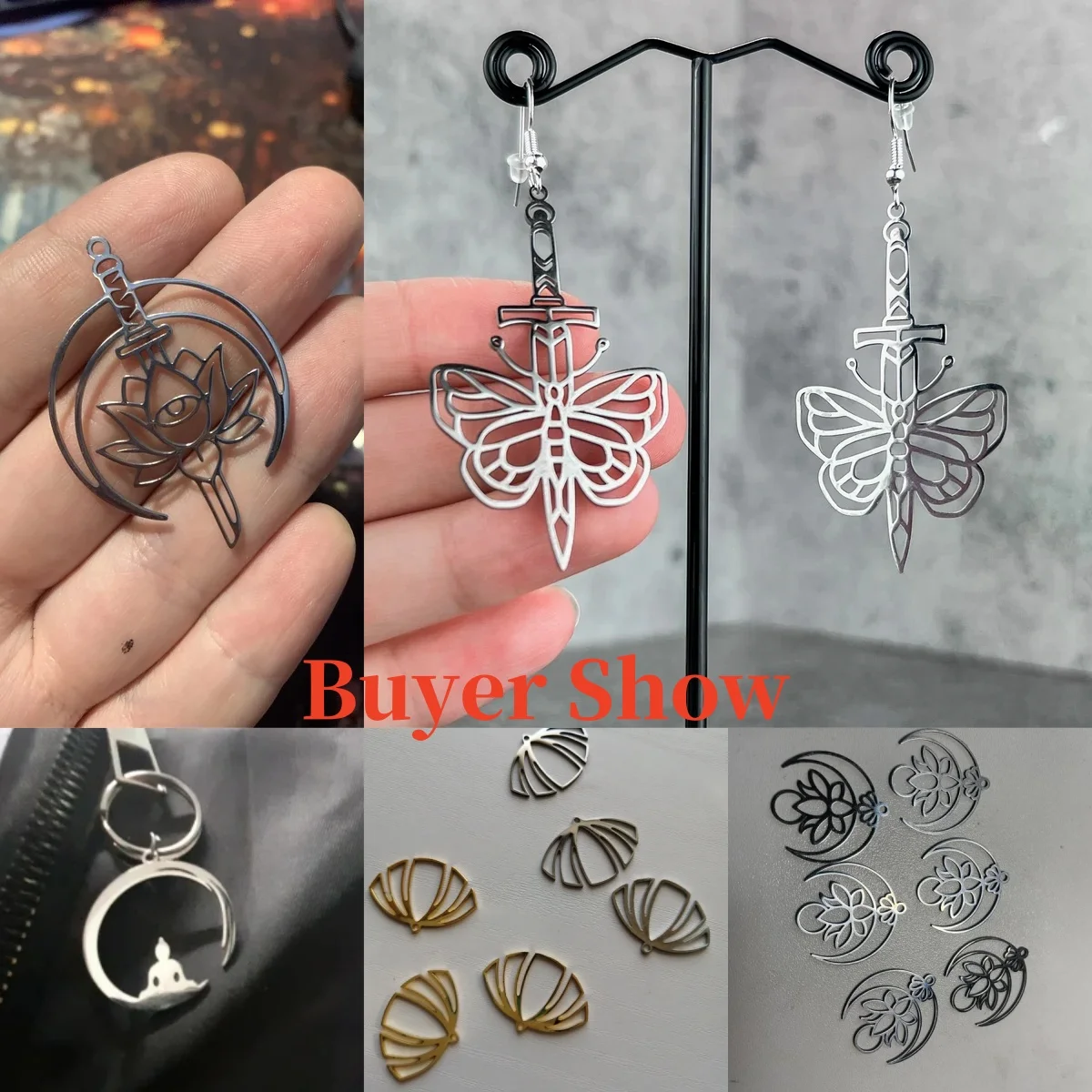 3PCS DIY Earrings Lotus Flower Yogo Buddha Stainless Steel Pendant Charm For Jewelry Making Necklace Religion Amulet Accessories
