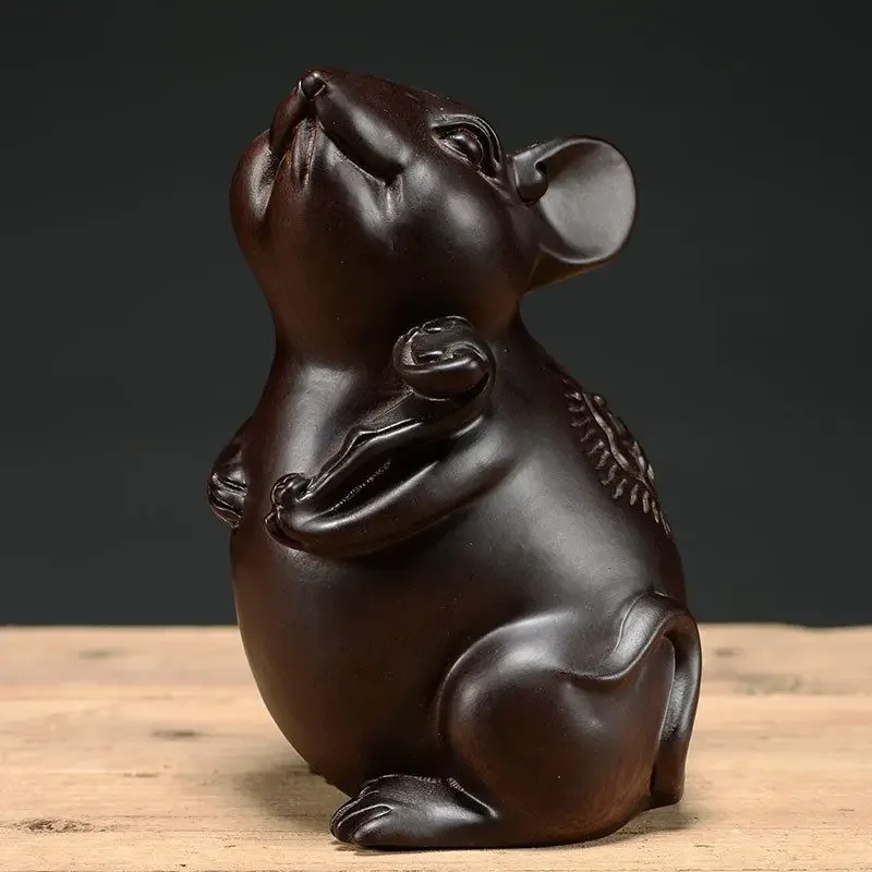 

MOYU Ebony Wood Carving Twelve Zodiac Rats Solid Wood Home Living Room Decoration Ornaments Mahogany Modern Arts And Crafts
