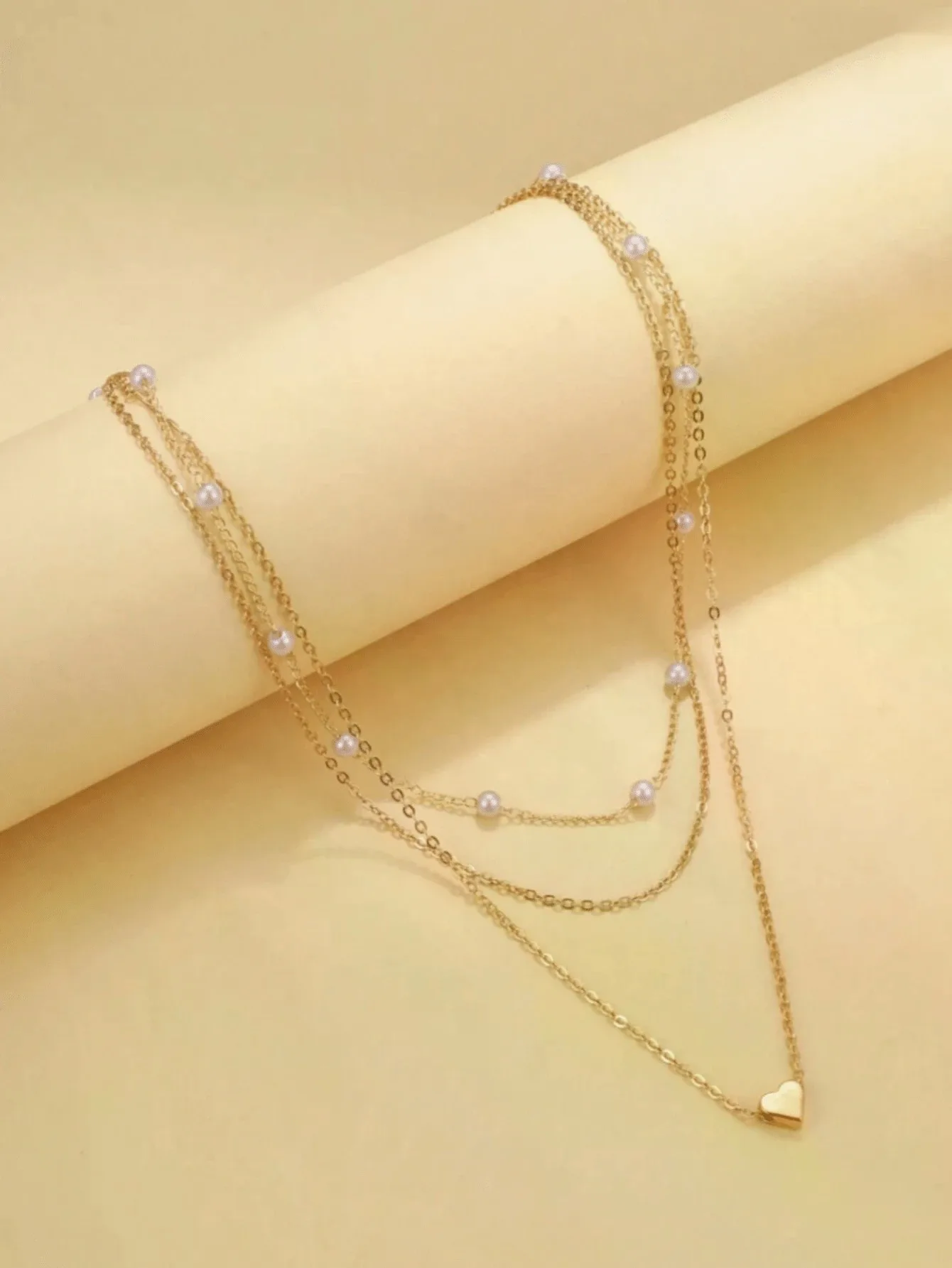 3-Layer Necklace Set, Minimalist Heart Shaped Faux Pearl Necklace For Women, Suitable For Dates, Gatherings, Vacations, Everyday Wear, Holiday Gifts